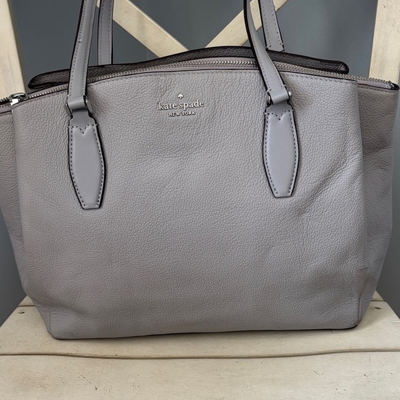 Kate Spade Monet Triple Compartment Classic Gray Leather Tote - Picture 2 of 8